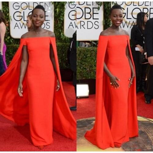 Red Capet Evening Dress Golden Globe Award Lupita Off Shoulder sexy Fancy Cape Cloak Evening Gowns