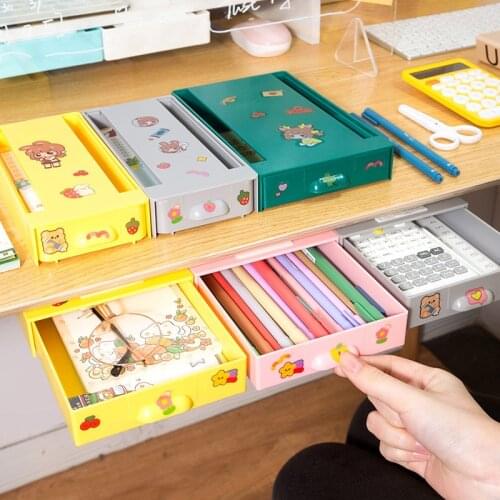 Creative Paste Pen Holder Drawer Desk Organizer Storage Box Sundries Stationery Adhesive Under Table Pen Case Plastic Container