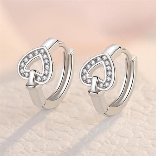 Trendy 925 Sterling Silver Earrings For Women Jewelry Gift Cute Crystal Heart Hoops Female Earrings With Stones Aniti Allergy