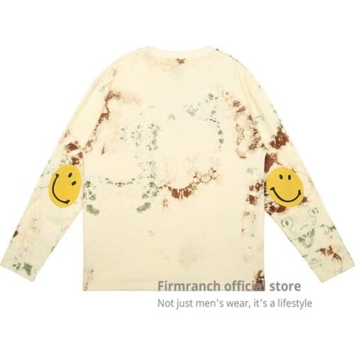 Firmranch 2021 Men/Women Hip Hop Smile Face Printed Sweatshirt Tie-Dye Japanese High Street Fashion Casual Long Sleeve T-Shirts