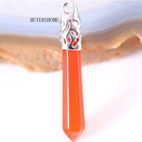 Men Women Jewelry Gift Natural Stone Bead Red Carnelian Hexagonal Column Pendant For Necklace 1Pcs K243