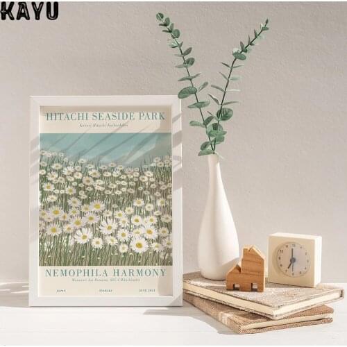 HITACHI SEASIDE PARK Daisy Flower Summer Canvas Painting Nordic Posters and Prints Pictures Wall for Living Room Decor
