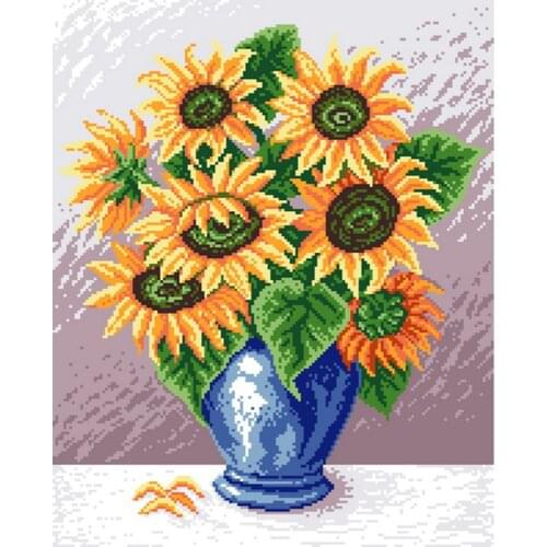 DIY Bead Embroidery Kit Sunflower Floral Pre-Printed Canvas Pattern Handcraft Beaded Cross Stitch Pattern Seed 17.8"x 22.1