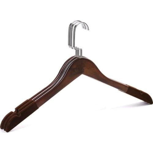 Solid Wood Cloth Hanger Organizer Non-Slip Velvet Wooden Coat Hangers for Clothes Suit Display Adult Closet Organizer