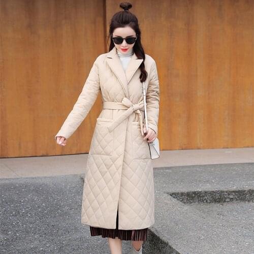 2021 New Fashion Winter Jacket Women Belt Down Parkas Female Jacket Long Coat Slim Warm Winter Outwear