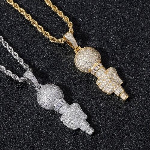 Hip Hop Claw Setting 5A+ CZ Stone Bling Iced Out Microphone Pendants Necklaces for Men Rapper Jewelry Gift Drop Shipping