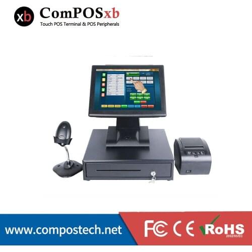 A Completely Set Of 15 Inch POS Cashing Machine Touch POS All In One Cash Register For Retail
