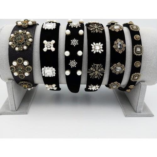 Luxury diamond-studded headbands fashion hair accessories women baroque full diamond pearl wide-brimmed hairband wild hair bands