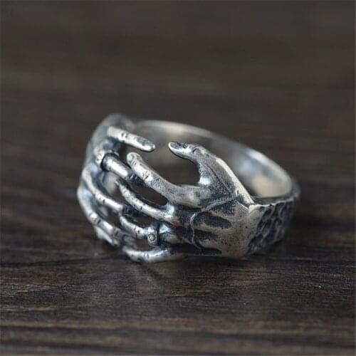 S925 Sterling Silver Vintage Ring Men Opening Rings Unisex Punk Thai Silver Fashion Jewelry Dropping Male Skeleton Finger Rings