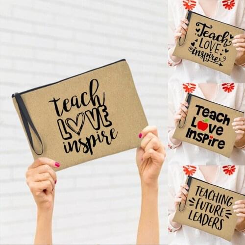 Teacher Love Inspire Women Outdoor Storage Bag Travel Toiletry Organizer Cosmetic Bags Portable Makeup Case Female Handbags Tote