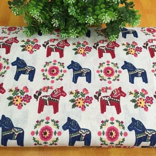 Printed Flower Trojan Linen Cotton Fabric (in Meters) Retro Nostalgic Sewing Crafts DIY Luggage Bags Table Cloth Pillow Cloth