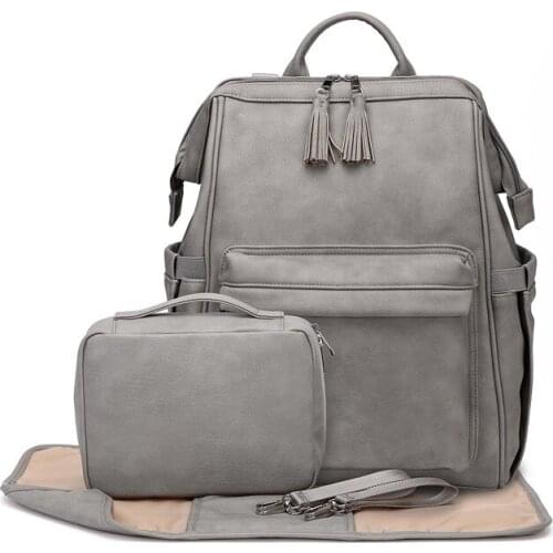 Premium Waterproof Mommy Bag Pu Leather Diaper Bag Maternity Backpack 5-piece Maternity Care Storage Backpack Free Cart Hook