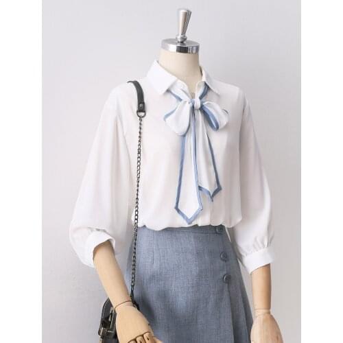 Chiffon Bow Neck Women Blouse And Shirts Solid Half-Sleeved Solid Office Lady Elegant Shirts Outwear Tops