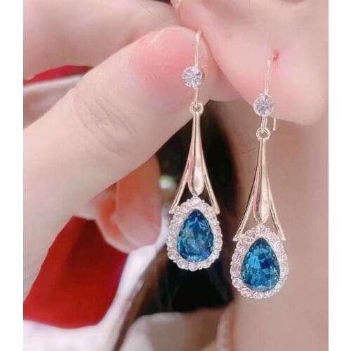 925 Fashion Elegance Temperament Hypoallergenic Blue Love Crystal Earrings Luxury Jewelry New Trend For Women Gift Wholesale