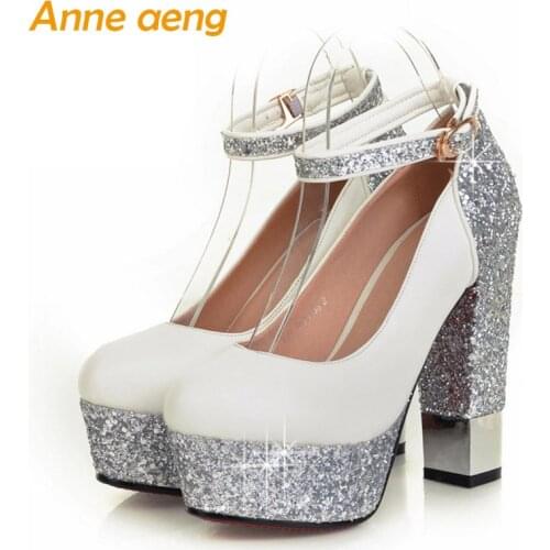 2019 New Spring Women Pumps 13.5cm High Square Heel Round Toe Sexy Ladies Bridal Wedding Women Platform Shoes Beige High Heels