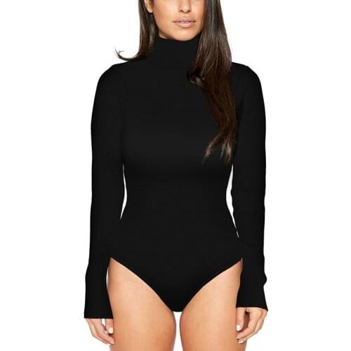 Women Sexy Solid Bodysuit Long Sleeve Mock Neck Sheath White Black Wine Red Overalls Slim Body Suit Top
