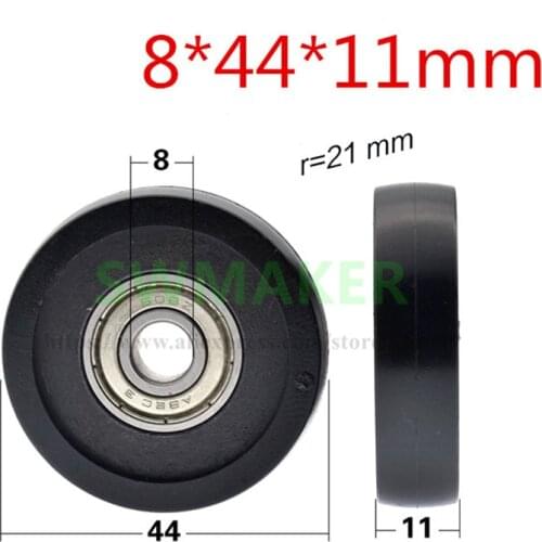 1pcs 8*44*11mm 608 rubber-coated TPU PU bearing pulley mechanical roller hard rubber guide wheel, silent wear resistance