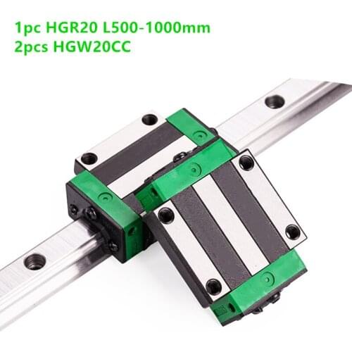 1pc Linear Rail Guide HGR20 500/600/700/800/900/1000mm + 2pcs HGW20CC Linear Flange carriges Sliding Block cnc parts China made