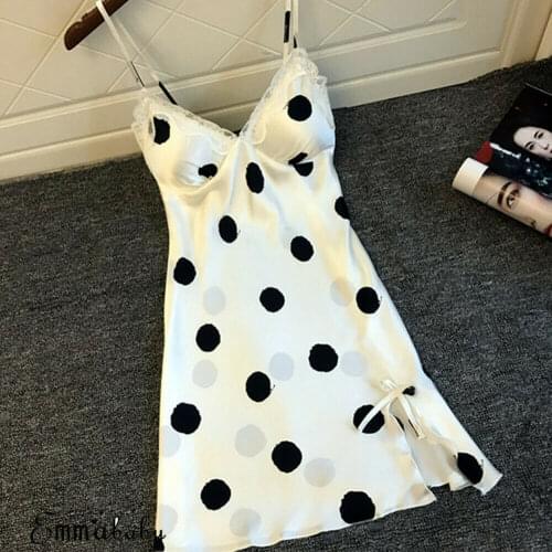 2pcs Womens Satin Silk Sleepwear Pajamas Sets Polka dot Tops Shorts Nightdress Lingerie Night Dress Sets