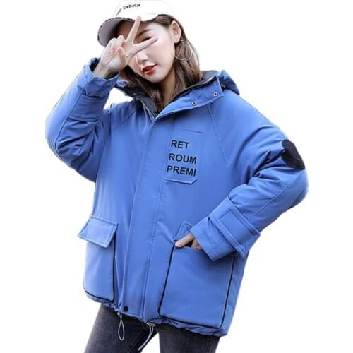 2020 Women Hooded Bakery Oversize Winter Down cotton Coat Student Thick Warm Jacket Cotton Padded Wadded Parkas Big Pocket