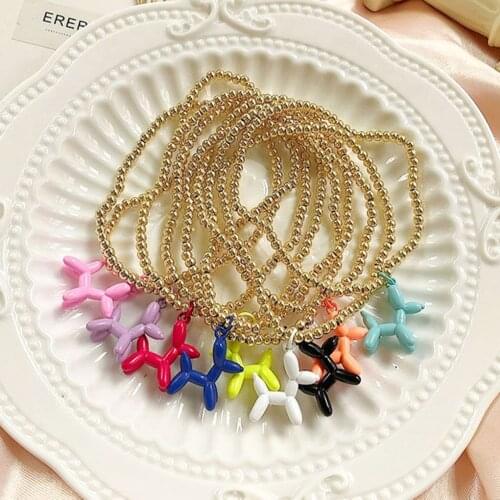 5Pcs 2021 Fashion Colorful Enamel Puppy Pendant Gold Plated Bead Bracelet