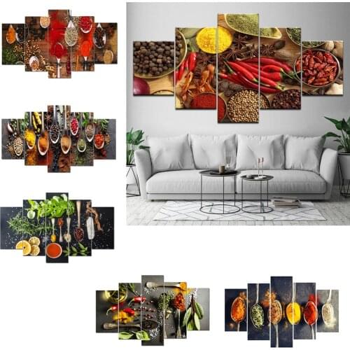 Fresh Spices Chili Pepper Ginger Kitchen 5 Pieces Canvas Wall Art Poster Posters And Prints Home Kitchen Decor