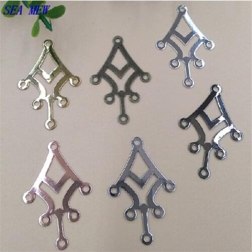 50 PCS 36*23mm Multihole 4 Colors Filigree Metal Sheet Copper Hollow Out Laminate Connectors Findings For Jewelry Making