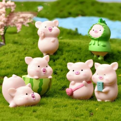 7pcs/set Cartoon Pig Animal Doll Toy Model Statue Figurine Ornament Miniatures Home Decoration
