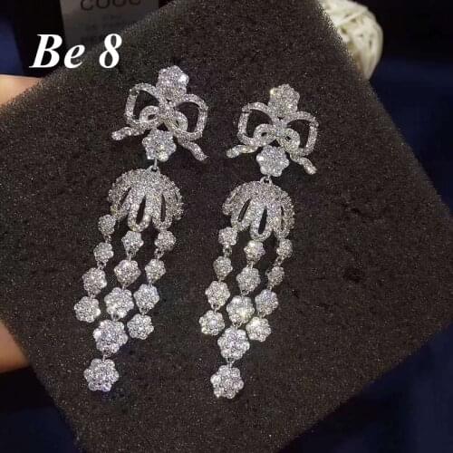 Be8 Brand Beauty Flower Shape Top Quality Cubic Zirocnia Drop Earrings White Gold Color Shiny Accessories For Women Gifts E-265