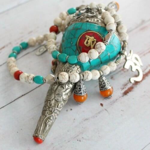 Bohemian Necklace Nepalese necklace Yoga Necklace Turquoise Red coral Amber Buddhist style jewelry