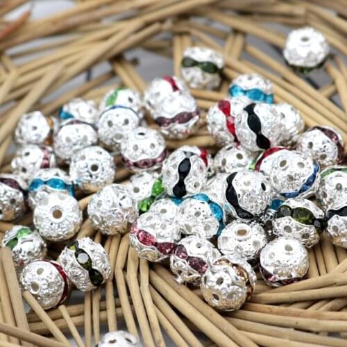 10mm 20pcs/lot Jewelry DIY Bead 11 Color to Choose Rhinestone Mental Round Ball Bead for Handmade Jewelry Making Findings