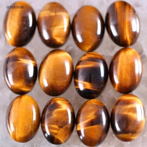 BUYERSHOME 10Pcs 13x18MM Natural Stone Gold Tiger Eye No Drilled Hole Oval Cabochon CAB Bead For DIY Jewelry Making Ring K1614