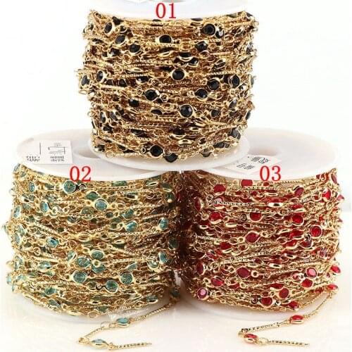 5Meters Gold Plating Crystal Zircon Beads Chain for Bracelets Necklace Ankles Jewelry Making Fashion DIY Handmade Accessories