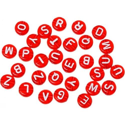 Doreen Box 2015 new Acrylic Spacer Beads Flat Round Red Mixed Alphabet/Letter Pattern About 7mm Dia,Hole:Approx 1.3mm,500 PCs