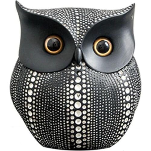 Nordic Style Minimalist Crafts White and Black Owl Animal Figurines Resin Statue Home Decoration Miniature Living Room Ornaments