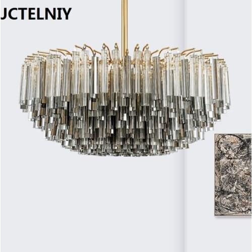 New deluxe crystal rod LED chandelier postmodern personality design Nordic style living room exhibition hall fashion lamp