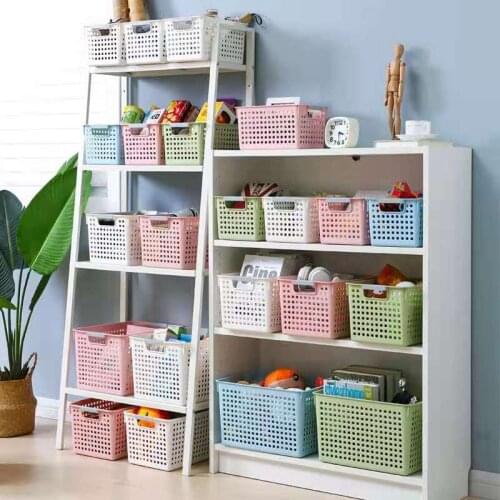 Kitchen Storage Basket Box Plastic Multi-functional Debris Cosmetic Organizer Hollow Toy Food Fruit Racks Handle Desktop Shelves