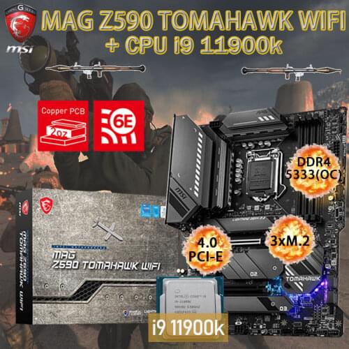 LGA 1200 MSI MAG Z590 TOMAHAWK WIFI Motherboard Combo + Intel Core i9 11900K CPU DDR4 128GB M.2 PCI-E 4.0 Placa-mãe Desktop Z590