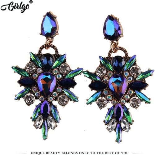 Girlgo Hot Sale Luxury Crystal Dangle Earrings For Women 2020 Fashion Jewelry Gothic Accessories Multicolor Trendy Drop Earrings