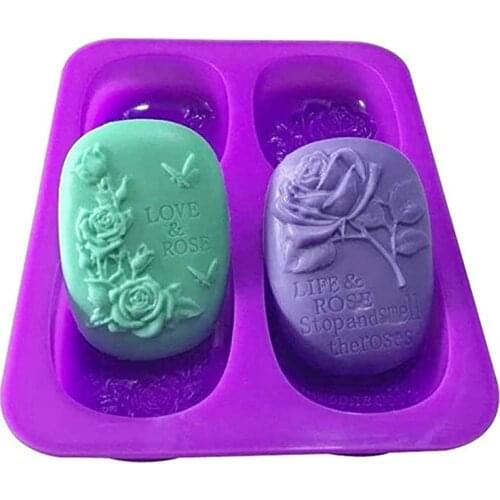 Love and Rose Craft Art Silicone Soap Mold 4 Cavity Flower Shape Cake Bread Mould DIY Handmade Soap For Gift