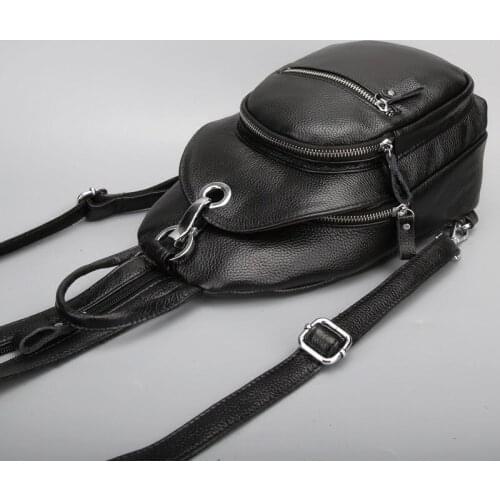 Small Leather Backpack Genuine Female Street Style Casual Chest Bags Famous Brand Zip Black Travel Backpacks Mochilas Mujer 2020