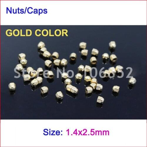 200pcs Gold Color Size 1.4x2.5mm Metal Eyeglasses Glasses Screw Nuts Cap Optical Accessories Free Shipping