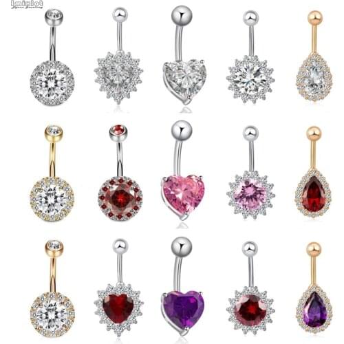Mix Styles Stainless Steel Navel Belly Button Rings Women Crystal Zircon Heart Dangling Piercing Ombligo Body Piercings Jewelry