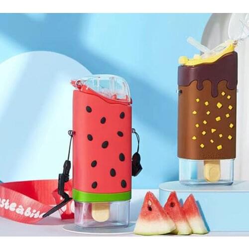 Cute Donut Ice Cream Creative Water Bottle With Straw Square Watermelon Cup Portable Leakproof Tritan Bottle BPA Free 2020