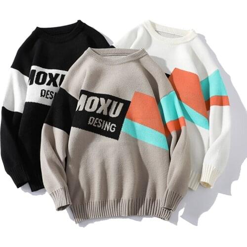 Patchwork Color Knitted Sweater Men Oversized 6XL 7XL Autumn Winter Mens Sweaters Pullover Fashion Hip Hop Streetwear Knitwear