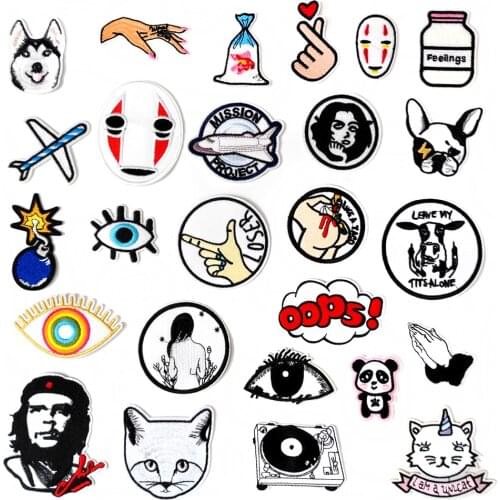 MUSIC CAT HAND LOVE Embroidered Patch Iron on Sewing Applique Cute Fabric Clothes Bag DIY Decoration Patches