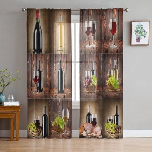 Wine Bottle Sticker Sheer Curtains Window Curtains for Living Room Bedroom Blinds Kids Room Home Decor