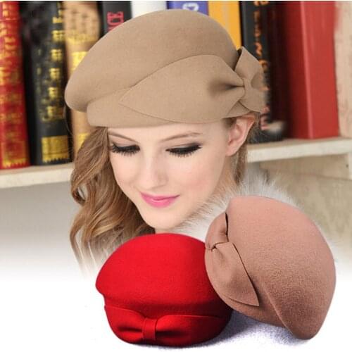 New 100% wool Vintage Warm Wool Winter Beret Women Stewardess Cap French Artist Beanie Hat For Sweet Girl Gift Free Shipping