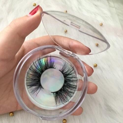 New 25mm eyelashes 6pairs/lot 5d mink circle clear cases private label logo stickers