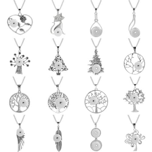 New Snap Jewelry Tree of Life Metal Snap Button Necklace Fit DIY 18mm Snap Buttons Jewelry for Women Men Pendant Necklace